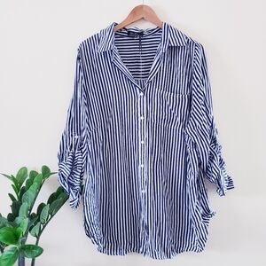 New LEAF BNWT Rayon Long Sleeve Striped Tunic - Navy/White - 2X